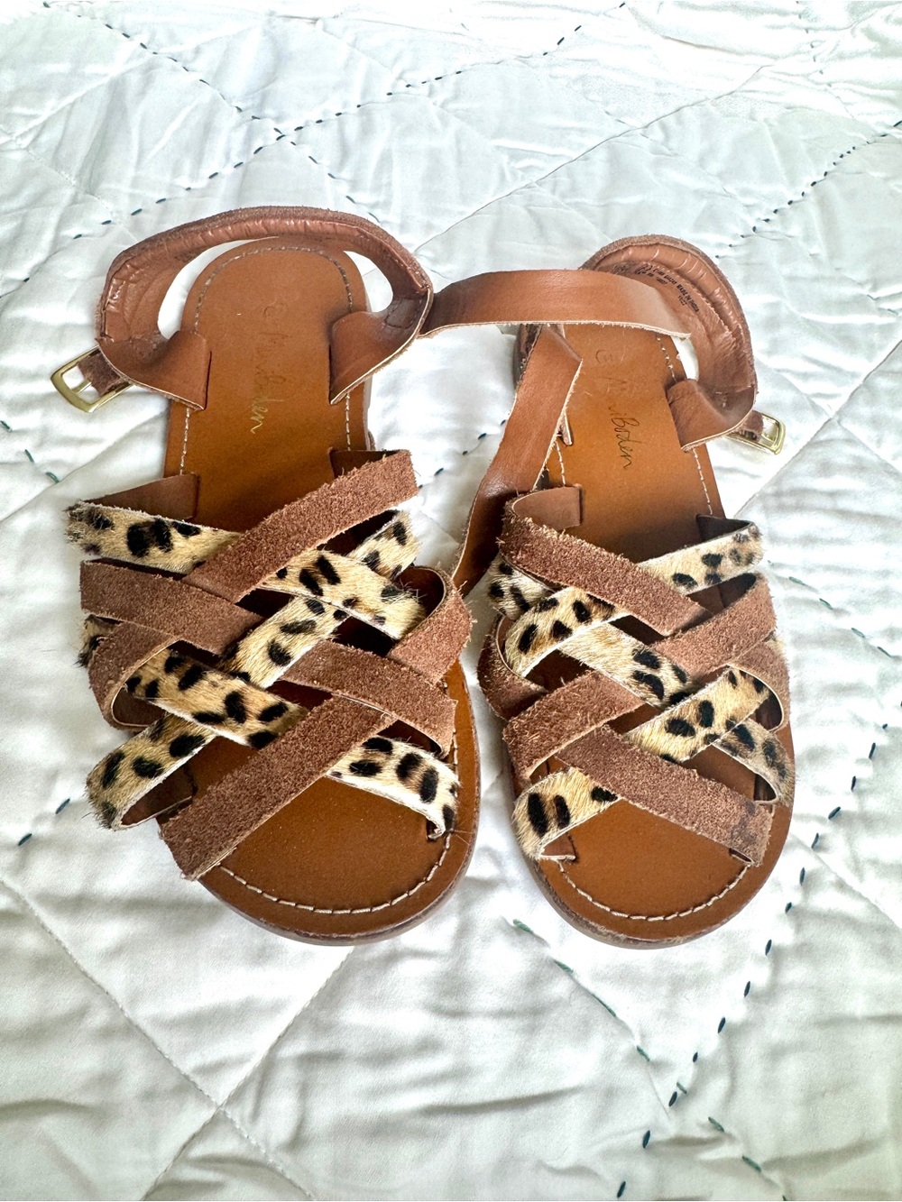 Mini Boden Kids Brown Leopard Print Strappy Sandals